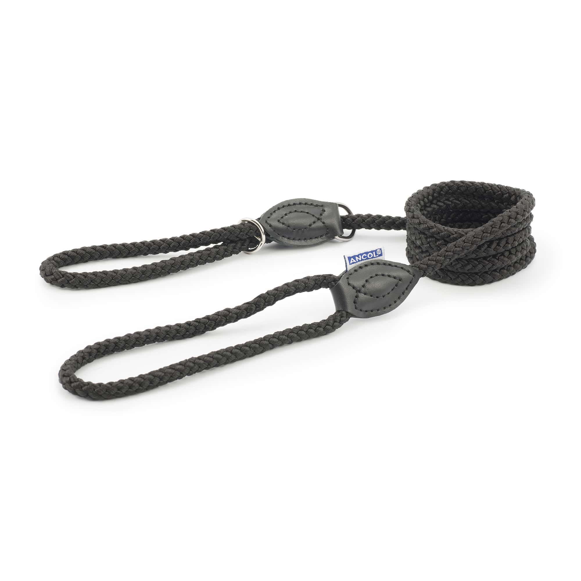 Ancol Heritage Rope Slip & Control Lead Combination Black 1.5mx12mm