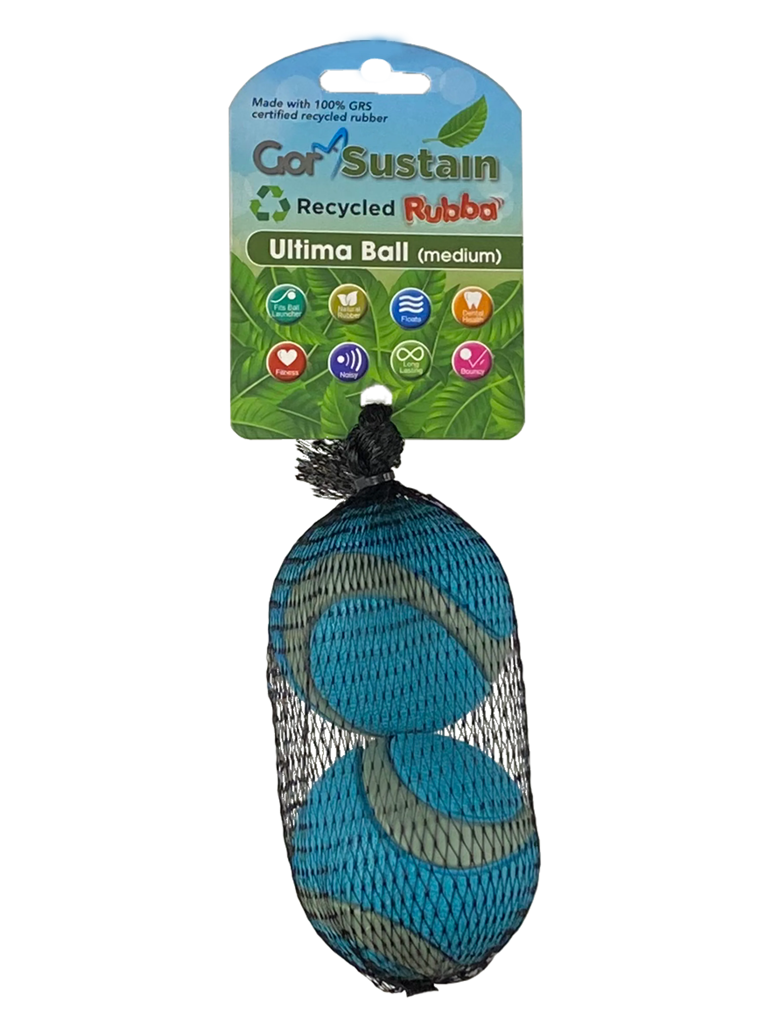 Gor Pets Sustain Ultima Ball Eco-Friendly Dog Toy 2-Pack Medium 6.5cm - Blue
