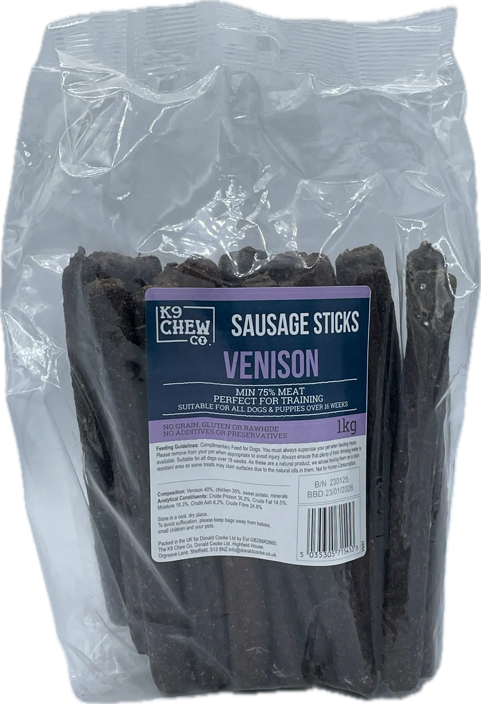 K9 Chew Co. Venison Sausage Sticks 1kg