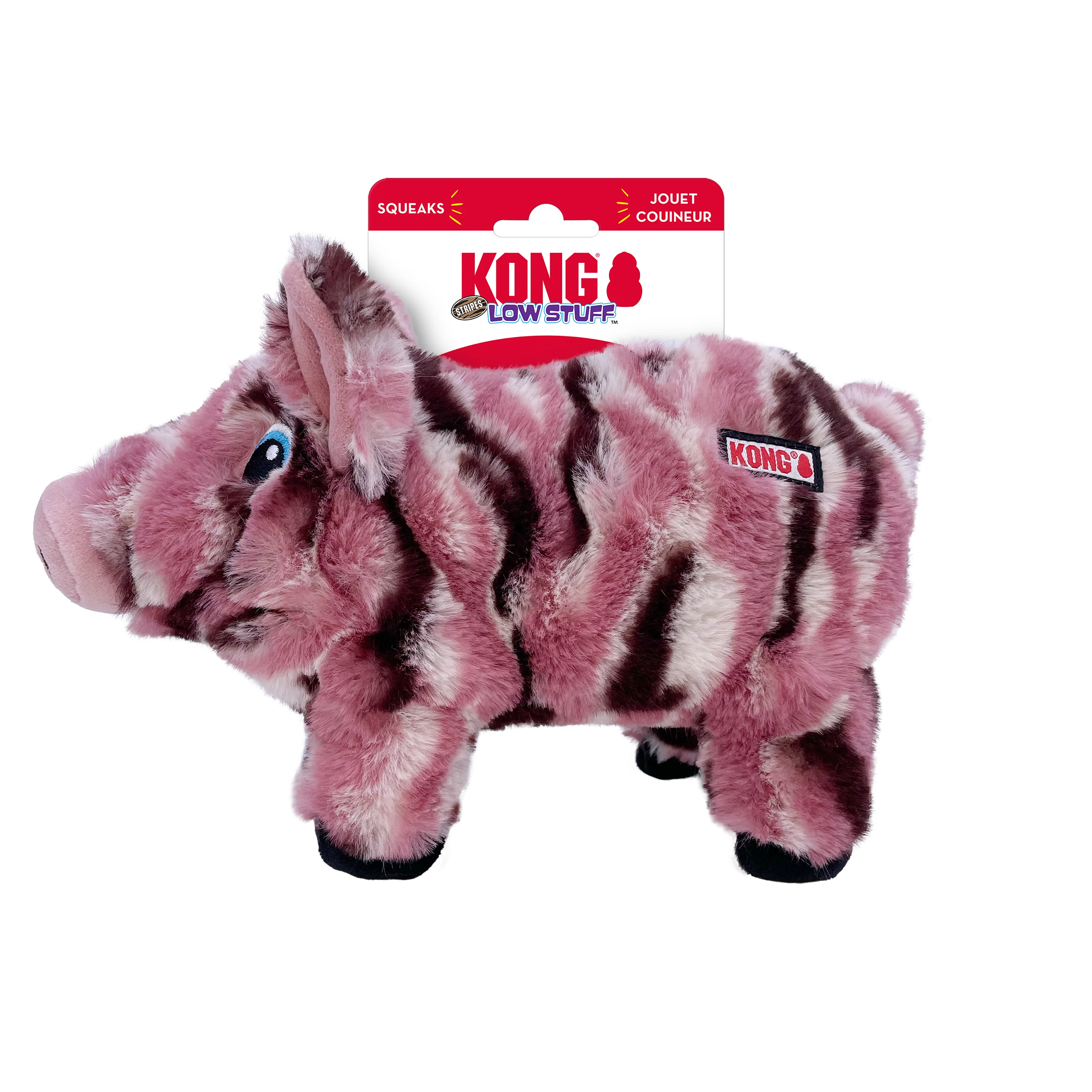 KONG Low Stuff Stripes Pig Squeaky Plush Dog Toy - Medium