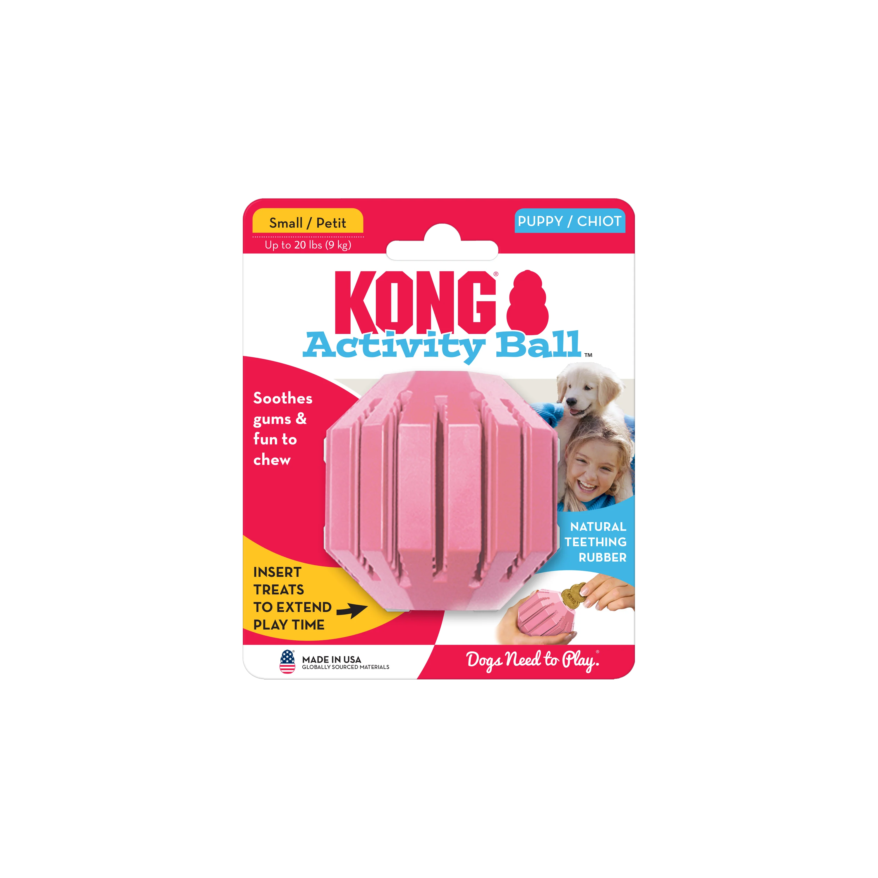 KONG Puppy Activity Ball Treat Dispensing Dog Toy - Small Blue/Pink (6cm)Dog Dog