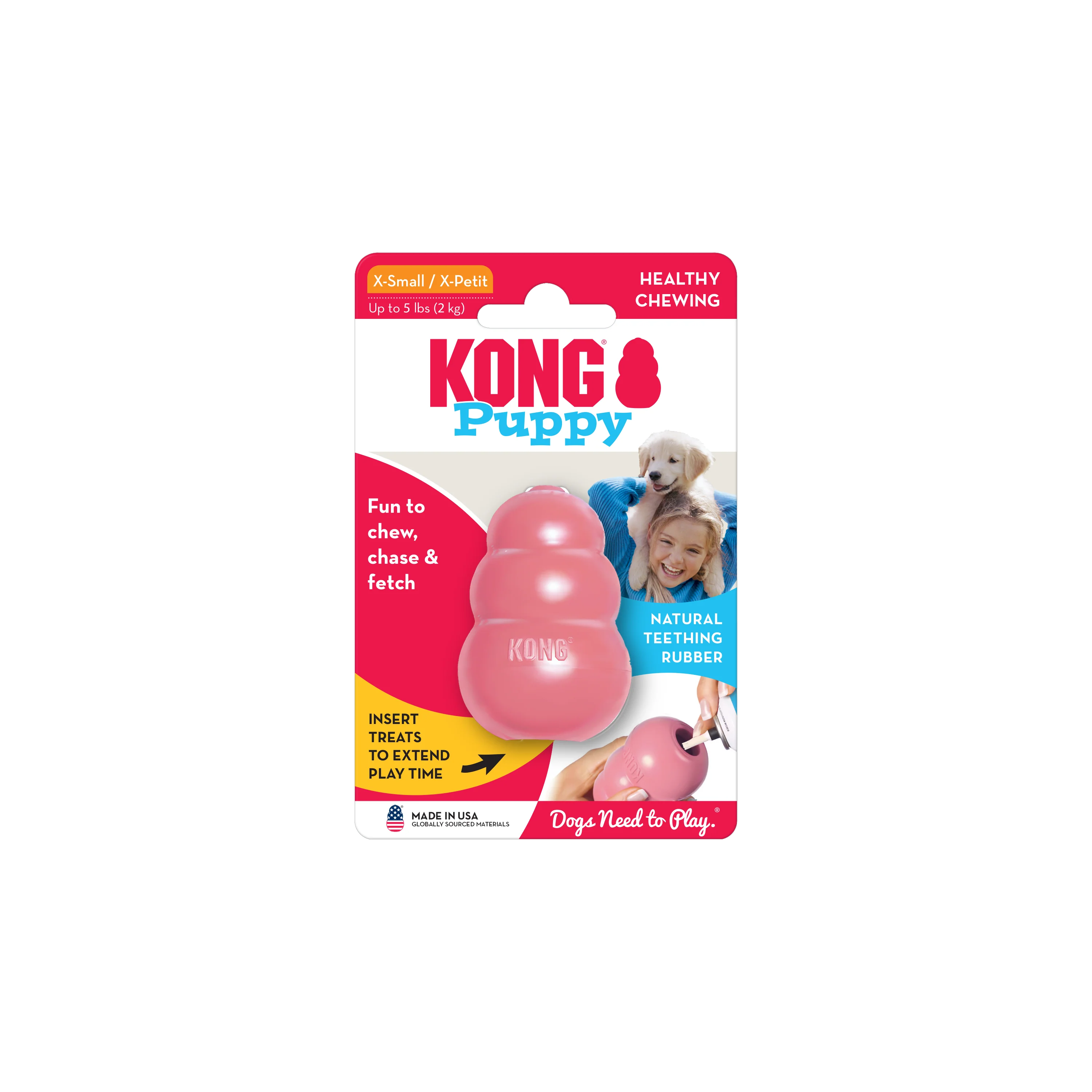 KONG Puppy Durable Chew Dog Toy - X-Small Blue/Pink (5.5cm)