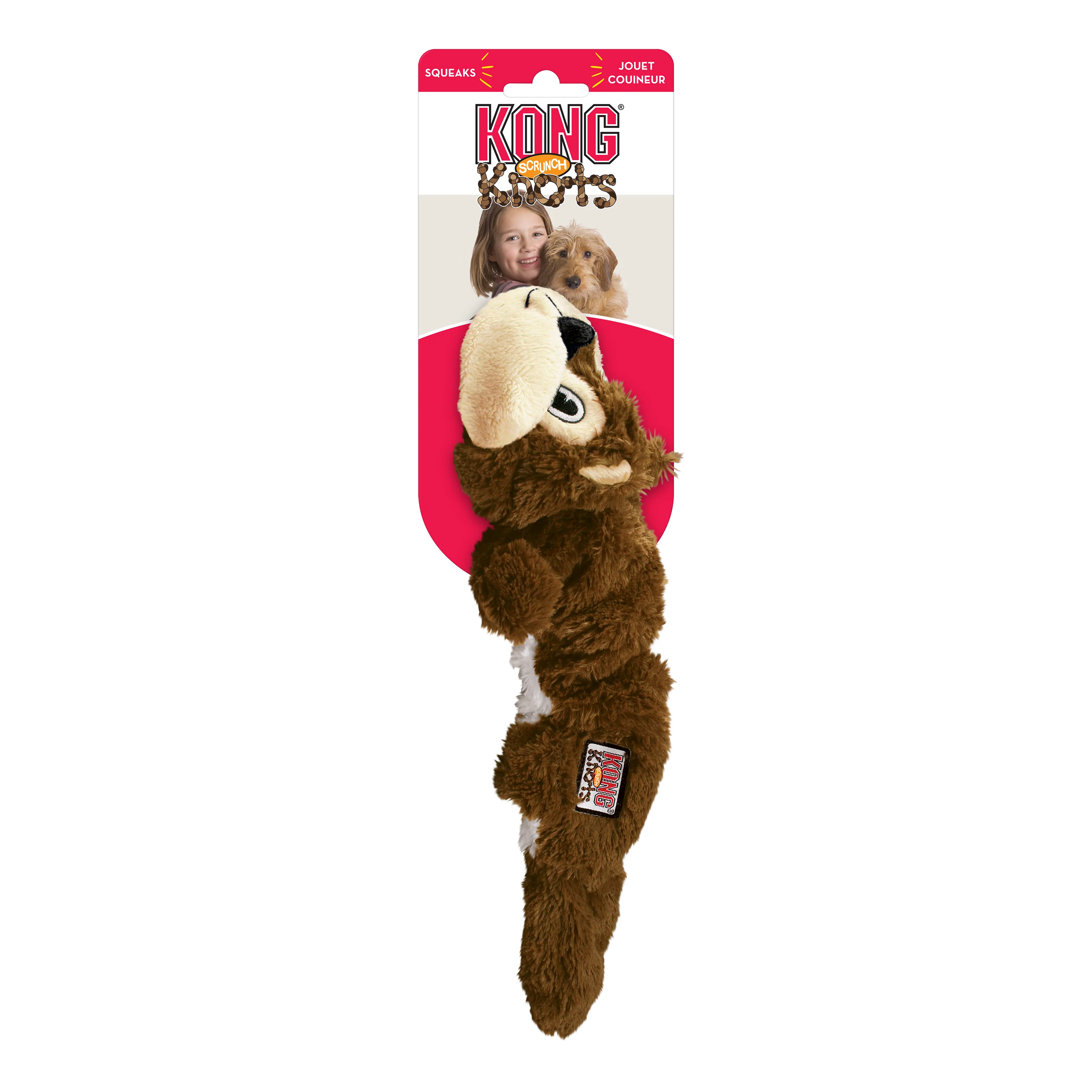 KONG Scrunch Knots Squirrel Squeaky Tug Dog Toy - Small/Medium (25.4cm)
