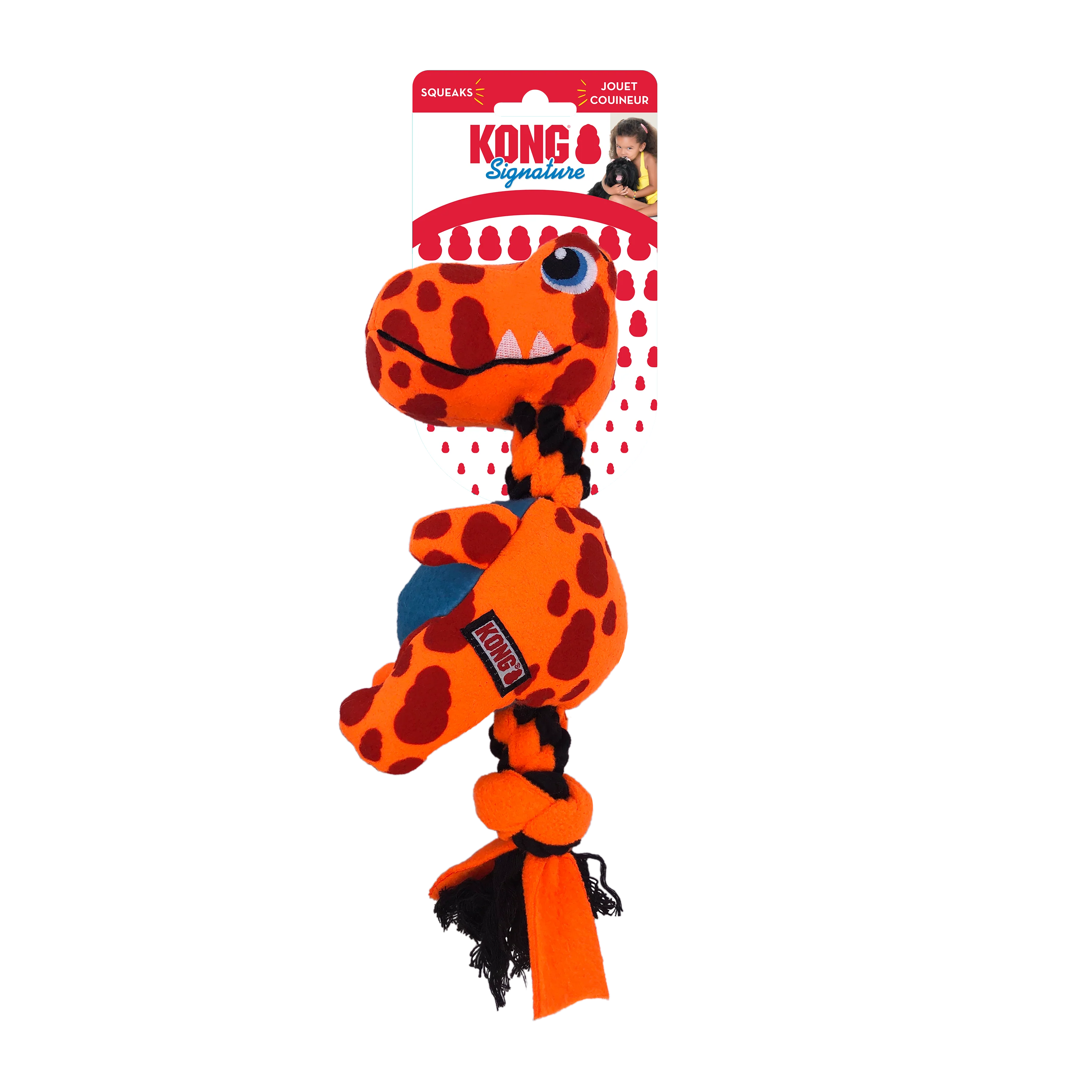 KONG Signature Dynos Squeaky Plush Dog Toy - Medium Assorted