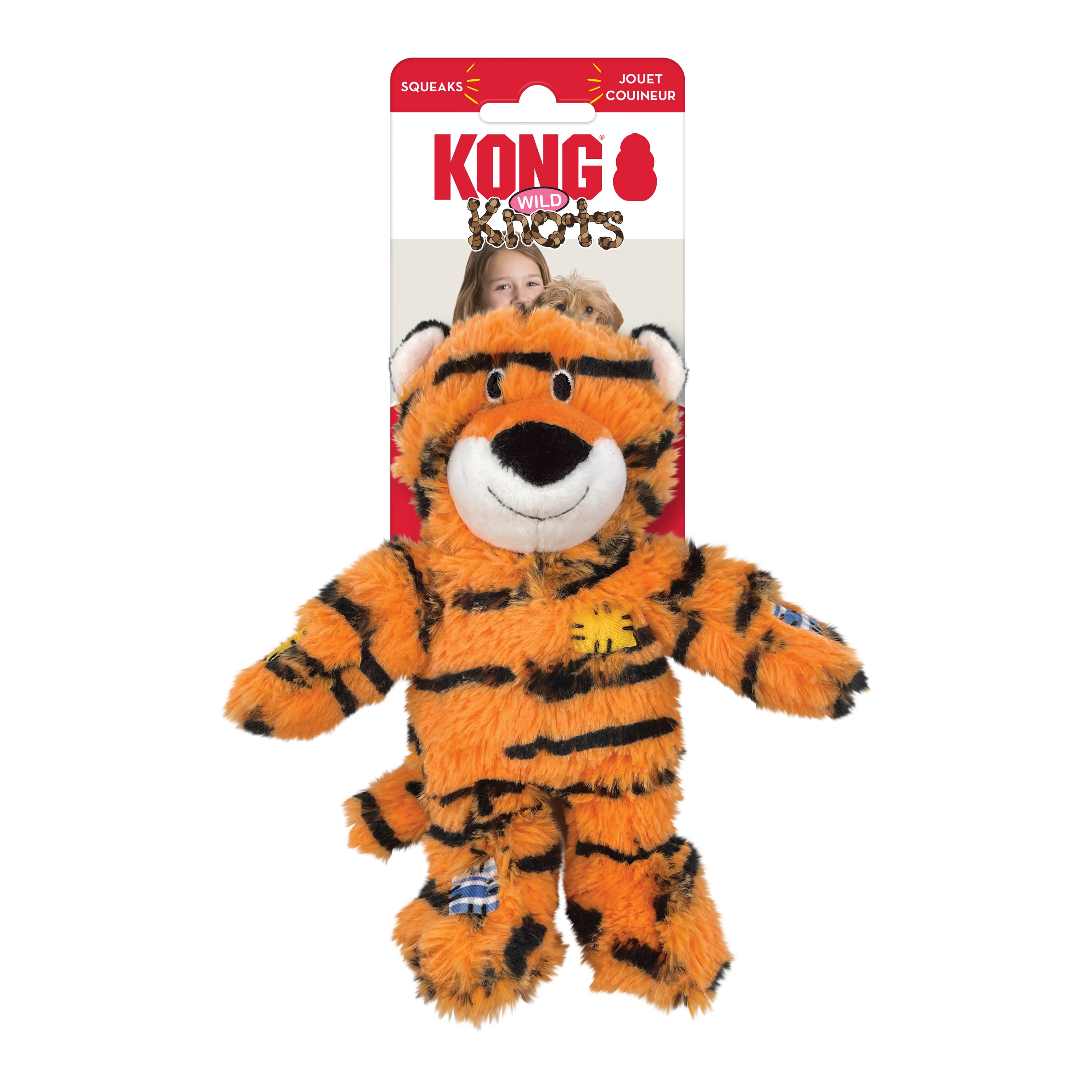 KONG Wild Knots Tiger Squeaky Plush Dog Toy - Medium/Large