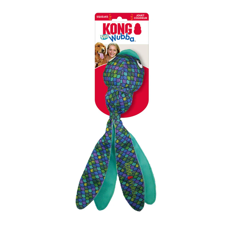 KONG Wubba Finz Squeaky Tug Dog Toy - Large Blue