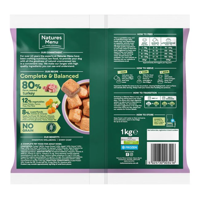 Natures Menu 80/20 Complete & Balanced Frozen Nuggets - Turkey With Superfoods 1kg - Image 3