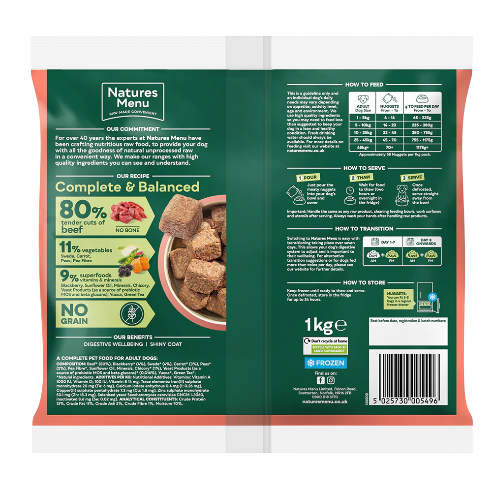 Natures Menu Complete & Balanced 80/20 Nuggets Beef 1kg - Image 2